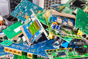 E-waste heap from old discarded laptop and PC parts